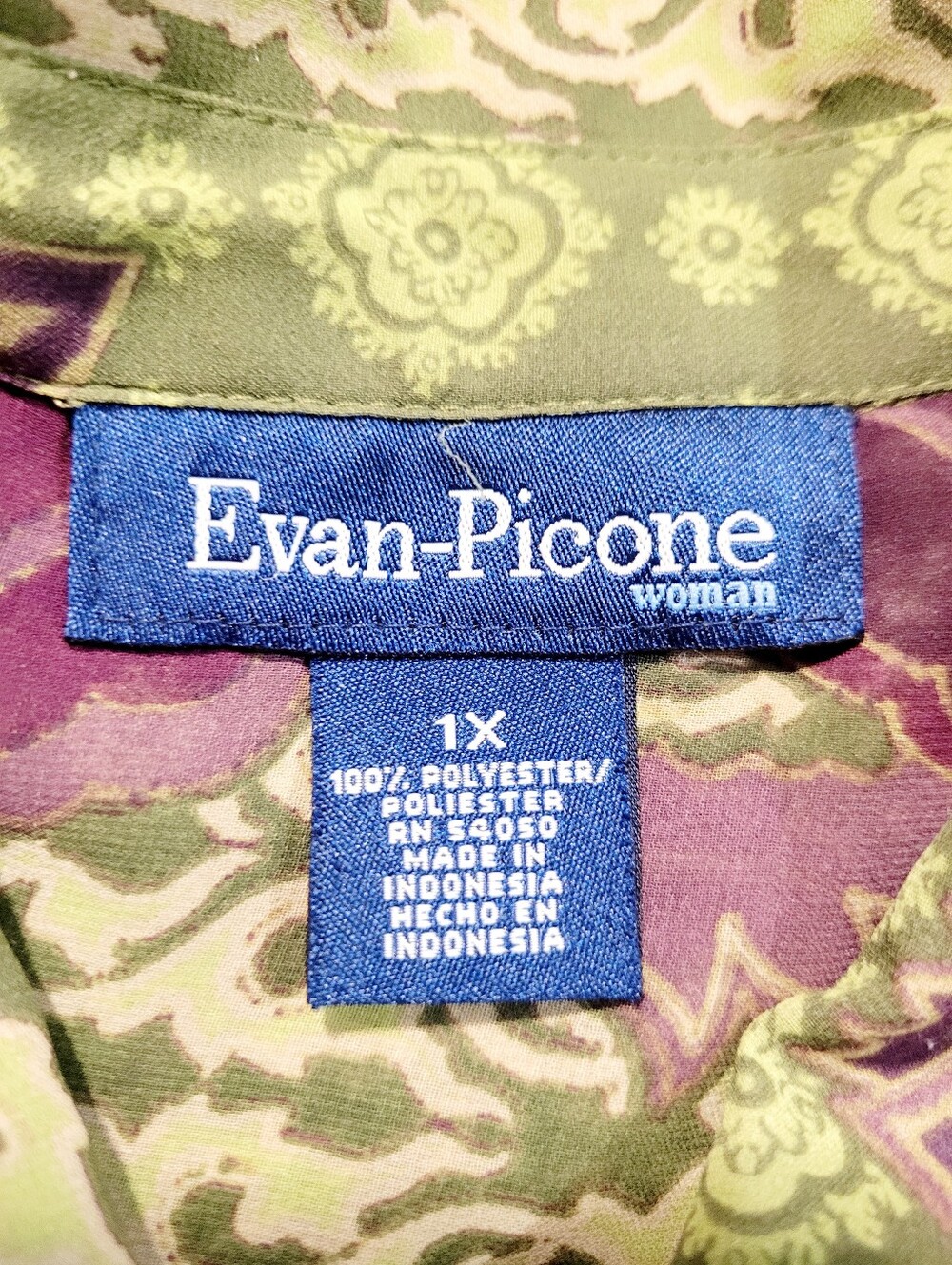 Evan-Picone Woman Size1X Floral Button Front Blouse Green Purple Boho Career Top - Picture 11 of 12